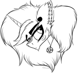 Size: 2204x2083 | Tagged: safe, artist:beamybutt, oc, oc only, pony, unicorn, bust, ear fluff, ear piercing, high res, horn, jewelry, lineart, male, monochrome, necklace, piercing, simple background, solo, stallion, unicorn oc, white background