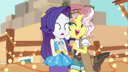 Size: 3410x1920 | Tagged: safe, screencap, rarity, vignette valencia, equestria girls, equestria girls specials, g4, my little pony equestria girls: better together, my little pony equestria girls: rollercoaster of friendship, bracelet, cellphone, female, geode of shielding, hairpin, high res, jewelry, magical geodes, open mouth, phone, rarity peplum dress, smartphone