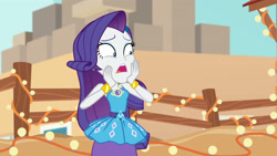 Size: 3410x1920 | Tagged: safe, screencap, rarity, equestria girls, equestria girls specials, g4, my little pony equestria girls: better together, my little pony equestria girls: rollercoaster of friendship, bracelet, female, geode of shielding, hairpin, high res, jewelry, magical geodes, open mouth, rarity peplum dress, solo