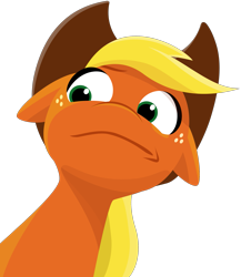 Size: 1929x2139 | Tagged: safe, artist:imalou, edit, vector edit, applejack, earth pony, pony, g5, .svg available, do not want, floppy ears, freckles, reaction image, simple background, solo, transparent background, vector, vector trace