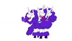 Size: 1024x576 | Tagged: safe, artist:horsesplease, rarity, cerberus, dog, poodle, g4, abomination, collar, derp, doggiecorn, evil rarity, jaws, monster, multiple heads, panting, raridog, raripoodle, spiked collar, stupid, three heads, tongue out