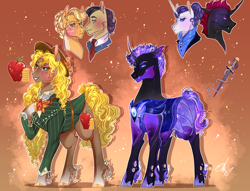 Size: 1700x1300 | Tagged: safe, artist:bunnari, applejack, filthy rich, pharynx, rarity, oc, changepony, hybrid, pony, g4, alternate hairstyle, alternate timeline, female, filthyjack, infidelity, interspecies offspring, male, night maid rarity, nightmare takeover timeline, offspring, parent:applejack, parent:filthy rich, parent:filthyjack, parent:pharynx, parent:rarity, parents:pharity, pharity, shipping, straight