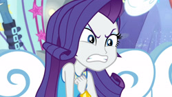 Size: 3410x1920 | Tagged: safe, screencap, fluttershy, rarity, sunset shimmer, equestria girls, equestria girls series, g4, rollercoaster of friendship, angry, bracelet, female, frown, gritted teeth, hairpin, high res, jewelry, rarity peplum dress, solo focus