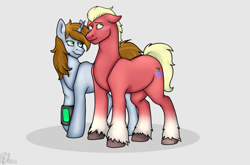 Size: 911x603 | Tagged: artist needed, source needed, safe, sprout cloverleaf, oc, oc:littlepip, earth pony, pony, unicorn, fallout equestria, g5, my little pony: a new generation, canon x oc, crack shipping, eyebrows, fanfic art, female, hetero littlepip, horn, male, mare, pipbuck, ship:littlesprout, shipping, stallion, straight