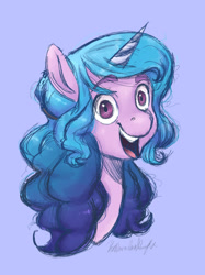 Size: 1024x1366 | Tagged: safe, artist:xxparadoxponyxx, izzy moonbow, pony, unicorn, g5, bust, female, open mouth, portrait, simple background, solo