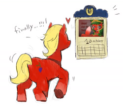 Size: 1805x1560 | Tagged: safe, artist:johnorangemovie, sprout cloverleaf, earth pony, pony, g5, my little pony: a new generation, spoiler:my little pony: a new generation, calendar, emperor sprout, heart, male, rear view, solo, stallion
