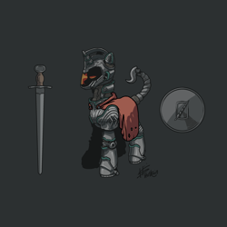 Size: 3000x3000 | Tagged: safe, artist:hotkoin, oc, oc only, oc:aquaria lance, pony, unicorn, fallout equestria, armor, cape, clothes, helmet, high res, power armor, shield, solo, sword, weapon