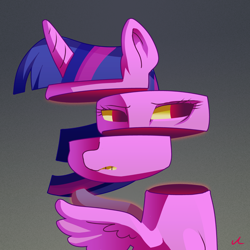 Size: 4500x4500 | Tagged: safe, artist:docwario, twilight sparkle, alicorn, pony, g4, absurd resolution, bad day, frown, gradient background, gritted teeth, spread wings, trippy, twilight sparkle (alicorn), twitober, wings