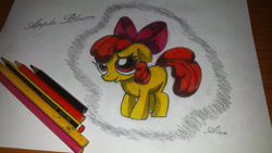 Size: 3265x1837 | Tagged: safe, artist:hoho-there-lover-boy, apple bloom, earth pony, pony, g4, female, filly, photo, solo, traditional art