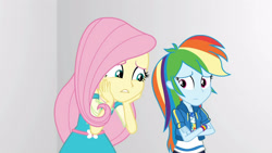 Size: 3410x1920 | Tagged: safe, screencap, fluttershy, rainbow dash, equestria girls, equestria girls specials, g4, my little pony equestria girls: better together, my little pony equestria girls: rollercoaster of friendship, clothes, crossed arms, cutie mark, cutie mark on clothes, female, geode of fauna, geode of super speed, high res, hoodie, jewelry, magical geodes, necklace
