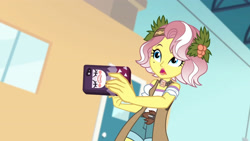 Size: 3410x1920 | Tagged: safe, screencap, vignette valencia, equestria girls, equestria girls specials, g4, my little pony equestria girls: better together, my little pony equestria girls: rollercoaster of friendship, cellphone, female, high res, open mouth, phone, smartphone, solo