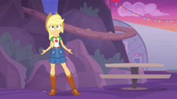 Size: 3410x1920 | Tagged: safe, screencap, applejack, equestria girls, equestria girls specials, g4, my little pony equestria girls: better together, my little pony equestria girls: rollercoaster of friendship, applejack's hat, belt, boots, clothes, cowboy boots, cowboy hat, cutie mark, cutie mark on clothes, denim skirt, female, geode of super strength, hat, high res, jewelry, magical geodes, necklace, shoes, skirt, solo
