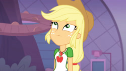 Size: 3410x1920 | Tagged: safe, screencap, applejack, equestria girls, equestria girls series, g4, rollercoaster of friendship, applejack's hat, clothes, cowboy hat, cutie mark, cutie mark on clothes, female, geode of super strength, hat, high res, jewelry, magical geodes, necklace, solo