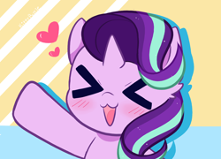 Size: 6800x4900 | Tagged: safe, artist:kittyrosie, starlight glimmer, pony, unicorn, g4, >.<, ><, abstract background, blushing, cute, eyes closed, female, floating heart, glimmerbetes, heart, mare, open mouth, signature, solo