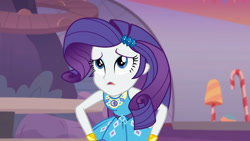 Size: 3410x1920 | Tagged: safe, screencap, rarity, equestria girls, equestria girls specials, g4, my little pony equestria girls: better together, my little pony equestria girls: rollercoaster of friendship, bracelet, female, geode of shielding, hairpin, high res, jewelry, magical geodes, open mouth, rarity peplum dress, solo