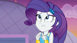 Size: 3410x1920 | Tagged: safe, screencap, rarity, equestria girls, equestria girls specials, g4, my little pony equestria girls: better together, my little pony equestria girls: rollercoaster of friendship, bracelet, female, hairpin, high res, jewelry, lip bite, rarity peplum dress, solo