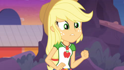 Size: 3410x1920 | Tagged: safe, screencap, applejack, equestria girls, equestria girls specials, g4, my little pony equestria girls: better together, my little pony equestria girls: rollercoaster of friendship, applejack's hat, belt, clothes, cowboy hat, cutie mark, cutie mark on clothes, denim skirt, female, geode of super strength, hat, high res, jewelry, magical geodes, necklace, skirt, solo