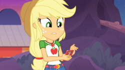 Size: 3410x1920 | Tagged: safe, screencap, applejack, equestria girls, equestria girls specials, g4, my little pony equestria girls: better together, my little pony equestria girls: rollercoaster of friendship, applejack's hat, belt, cellphone, clothes, cowboy hat, cutie mark, cutie mark on clothes, denim skirt, female, geode of super strength, hat, high res, jewelry, magical geodes, necklace, phone, skirt, smartphone, solo
