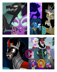 Size: 1280x1601 | Tagged: safe, artist:andoanimalia, artist:gojira1604shinomura, adagio dazzle, aria blaze, cozy glow, discord, grogar, king sombra, lord tirek, pony of shadows, queen chrysalis, sci-twi, sonata dusk, tantabus, twilight sparkle, centaur, changeling, draconequus, human, pegasus, pony, sheep, siren, unicorn, taur, equestria girls, g4, my little pony equestria girls: friendship games, my little pony equestria girls: rainbow rocks, antagonist, female, filly, male, midnight sparkle, ram