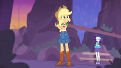Size: 3410x1920 | Tagged: safe, screencap, applejack, rarity, sci-twi, twilight sparkle, equestria girls, equestria girls specials, g4, my little pony equestria girls: better together, my little pony equestria girls: rollercoaster of friendship, applejack's hat, belt, boots, bracelet, cellphone, clothes, cowboy boots, cowboy hat, crossed arms, denim skirt, eyes closed, female, geode of shielding, geode of super strength, glasses, hairpin, hat, high heels, high res, jewelry, magical geodes, necklace, phone, ponytail, rarity peplum dress, shoes, skirt, smartphone