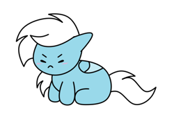 Size: 686x464 | Tagged: safe, artist:feather_bloom, oc, oc only, oc:feather bloom(fb), oc:feather_bloom, pegasus, pony, adorable face, angry, blushing, chibi, cute, eyes closed, simple background, smol, solo, tail, weapons-grade cute, white background