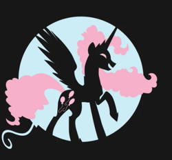 Size: 511x474 | Tagged: safe, artist:samoht-lion, pinkie pie, alicorn, pony, g4, alicornified, female, mare, pinkiecorn, princess of chaos, race swap, silhouette, slender, solo, tall, thin, xk-class end-of-the-world scenario