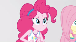 Size: 3410x1920 | Tagged: safe, screencap, fluttershy, pinkie pie, equestria girls, equestria girls specials, g4, my little pony equestria girls: better together, my little pony equestria girls: rollercoaster of friendship, clothes, cutie mark, cutie mark on clothes, female, geode of sugar bombs, high res, jewelry, magical geodes, necklace, offscreen character