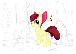 Size: 1344x960 | Tagged: safe, artist:gela-g-i-s-gela, apple bloom, earth pony, pony, g4, female, filly, forest, sketch, solo, wip