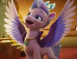 Size: 630x488 | Tagged: safe, screencap, queen haven, pegasus, pony, g5, my little pony: a new generation, a phony pony full of baloney, adorahaven, cropped, cute, female, g5 pegasi can't fly, mare, open mouth, solo, spread wings, teeth, volumetric mouth, wings