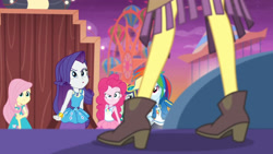 Size: 3410x1920 | Tagged: safe, screencap, blueberry cake, fluttershy, pinkie pie, rainbow dash, rarity, vignette valencia, equestria girls, equestria girls specials, g4, my little pony equestria girls: better together, my little pony equestria girls: rollercoaster of friendship, :o, bracelet, clothes, cutie mark, cutie mark on clothes, female, geode of fauna, geode of shielding, geode of sugar bombs, geode of super speed, hairpin, high res, hoodie, jewelry, magical geodes, necklace, open mouth, rarity peplum dress, tank top