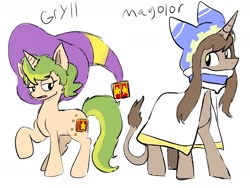 Size: 1280x960 | Tagged: safe, artist:beckydoki, part of a set, pony, unicorn, cape, clothes, gryll, hat, hood, kirby (series), leonine tail, lidded eyes, magolor, ponified, raised hoof, simple background, tail, white background, witch, witch hat