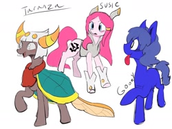 Size: 1280x960 | Tagged: safe, artist:beckydoki, part of a set, changedling, changeling, earth pony, pony, cape, changedlingified, clothes, gooey (kirby), horns, kirby (series), ponified, raised hoof, scarf, simple background, susie (kirby), taranza, tongue out, white background