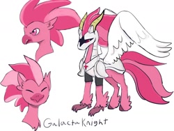 Size: 1280x960 | Tagged: safe, artist:beckydoki, part of a set, hippogriff, armor, galacta knight, hippogriffied, kirby (series), mask, ponified, simple background, solo, white background