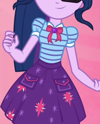 Size: 1920x2366 | Tagged: safe, screencap, sci-twi, twilight sparkle, equestria girls, equestria girls specials, g4, my little pony equestria girls: better together, my little pony equestria girls: rollercoaster of friendship, boobshot, bowtie, clothes, cropped, cutie mark, cutie mark on clothes, female, geode of telekinesis, glasses, high res, jewelry, magical geodes, necklace, ponytail, smiling, solo