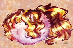 Size: 2672x1770 | Tagged: safe, artist:krissstudios, oc, oc only, pony, unicorn, :3, abstract background, blushing, chest fluff, chubbie, cute, ear fluff, female, fluffy, mare, ocbetes, smiling, solo, sparkles