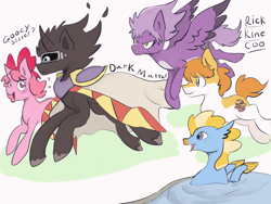 Size: 1280x960 | Tagged: safe, artist:beckydoki, part of a set, earth pony, pegasus, pony, seapony (g4), unicorn, bow, cape, clothes, colored wings, colored wingtips, coo (kirby), dark matter (kirby), hair bow, kine, kirby (series), pale belly, pauldron, ponified, rick (kirby), water, wings