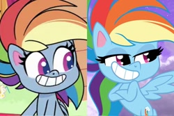 Size: 1331x887 | Tagged: safe, artist:emeraldblast63, edit, screencap, rainbow dash, pegasus, pony, g4.5, my little pony: pony life, playwright or wrong, spoiler:pony life s02e21, cropped, grin, smiling, solo