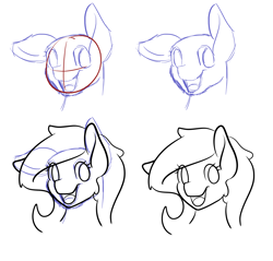 Size: 2360x2256 | Tagged: safe, artist:zombietator, oc, oc only, oc:claire, earth pony, pony, :d, art progress, bust, female, high res, lineart, mare, open mouth, open smile, progression, simple background, sketch, smiling, white background, wip