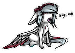 Size: 519x364 | Tagged: safe, artist:sketchytwi, oc, oc only, pegasus, pony, commission, floppy ears, floral head wreath, flower, jewelry, necklace, open mouth, pegasus oc, simple background, solo, transparent background, wings, yawn, ych result