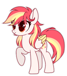 Size: 2189x2485 | Tagged: safe, artist:whiteplumage233, oc, oc only, pegasus, pony, eye clipping through hair, eyelashes, female, folded wings, high res, mare, multicolored mane, multicolored tail, outline, pegasus oc, raised hoof, red eyes, simple background, smiling, solo, tail, transparent background, white outline, wings