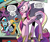 Size: 1880x1565 | Tagged: safe, artist:andy price, idw, danu, mannah, princess cadance, alicorn, leucrocuta, lusca, pony, friendship is magic #102, g4, season 10, spoiler:comic, angry, comic, concave belly, cropped, female, knights of harmony, male, mare, slender, thin