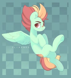 Size: 1679x1826 | Tagged: safe, artist:flixanoa, oc, oc only, oc:flicker, pegasus, pony, bandage, looking at you, smiling, solo, spread wings, underhoof, wings
