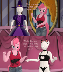 Size: 1920x2160 | Tagged: safe, artist:papadragon69, pinkie pie, earth pony, anthro, g4, 3d, cat ears, cat lingerie, clothes, hat, lingerie, mannequin, nightmare night, reference, source filmmaker, the owl house, witch costume, witch hat