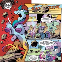 Size: 1131x1132 | Tagged: safe, artist:andy price, idw, danu, maud pie, princess cadance, stygian, alicorn, earth pony, leucrocuta, pony, unicorn, g4, spoiler:comic102, belly, belly fluff, concave belly, female, male, mare, pubic fluff, stallion, thin