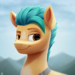 Size: 2000x2000 | Tagged: safe, artist:luminousdazzle, hitch trailblazer, earth pony, pony, g5, my little pony: a new generation, bust, high res, lidded eyes, looking at you, male, smiling, smiling at you, solo, stallion