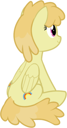 Size: 314x597 | Tagged: safe, artist:azgchip, toffee swirl, pegasus, pony, g4, background pony, both cutie marks, digital art, female, folded wings, mare, rear view, simple background, sitting, smiling, solo, transparent background, wings