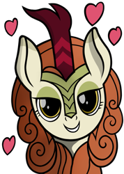 Size: 799x1122 | Tagged: safe, artist:nguyendeliriam, autumn blaze, kirin, base used, bedroom eyes, floating heart, heart, looking at you, love face, simple background, smiling, smiling at you, solo, transparent background