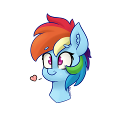 Size: 1660x1704 | Tagged: safe, artist:yelowcrom, rainbow dash, pegasus, pony, g4, beanbrows, bust, cute, dashabetes, eyebrows, eyebrows visible through hair, female, heart, mare, simple background, smiling, solo, white background