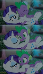 Size: 1206x2048 | Tagged: safe, artist:georgegarza01, rarity, spike, dragon, pony, unicorn, g4, blushing, can you feel the love tonight, cheek kiss, comic, elton john, female, kissing, male, movie reference, reference, ship:sparity, shipping, show accurate, straight, surprise kiss, the lion king