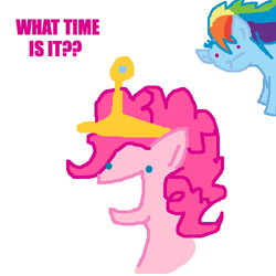 Size: 500x500 | Tagged: safe, artist:askpinkiepieandfriends, pinkie pie, rainbow dash, earth pony, pegasus, pony, g4, adventure time, bust, crown, female, jewelry, male, mare, open mouth, princess bubblegum, regalia, simple background, white background